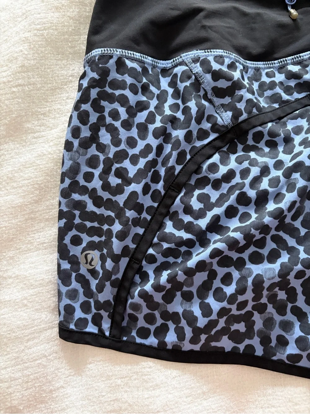 lululemon athletica Blue Leopard-Print Athletic Shorts with Black Waistband